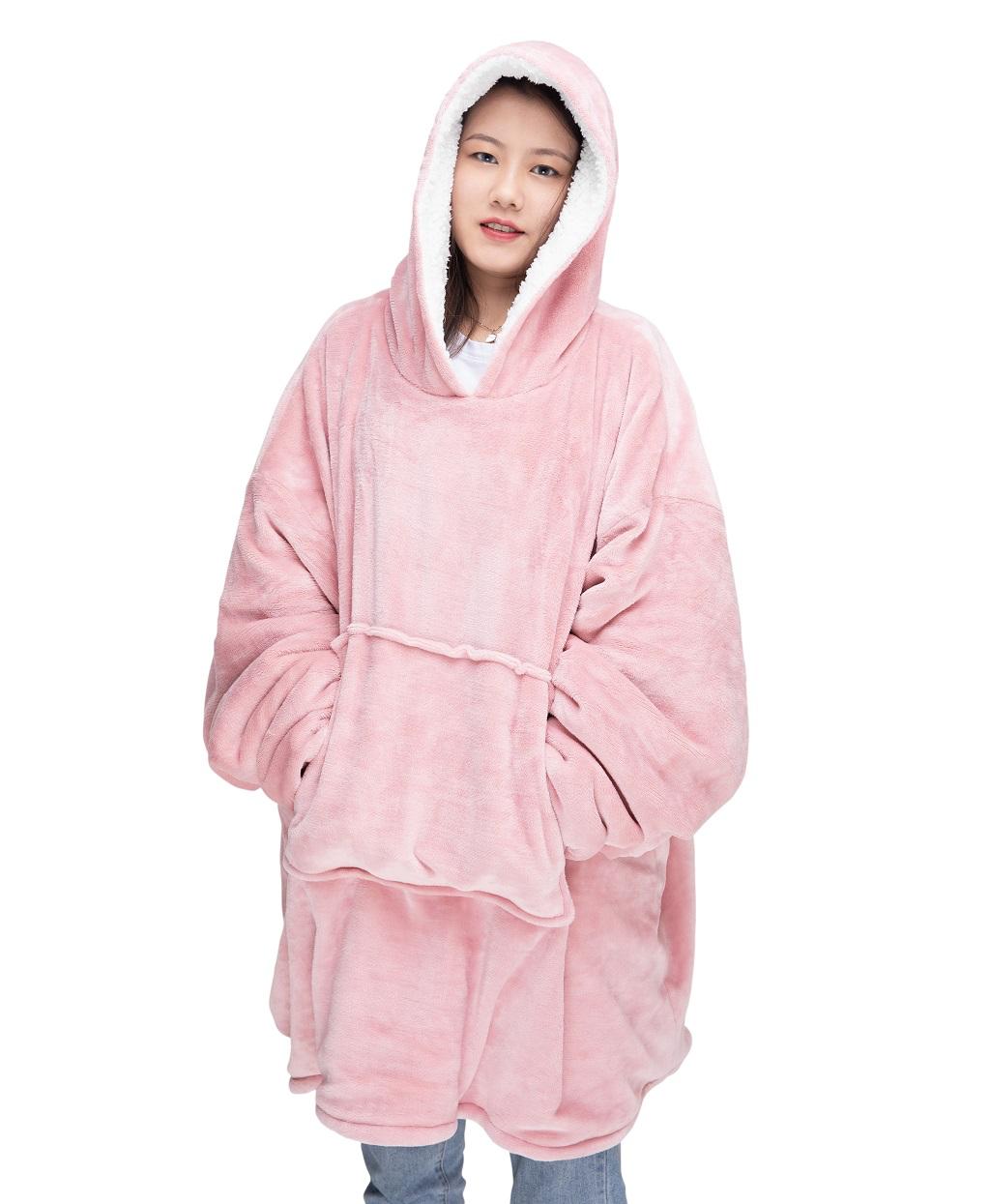 Women Oversized 91x87CM Tartan Hoodie Blanket Chunky Sherpa Plush Soft Cosy Warm
