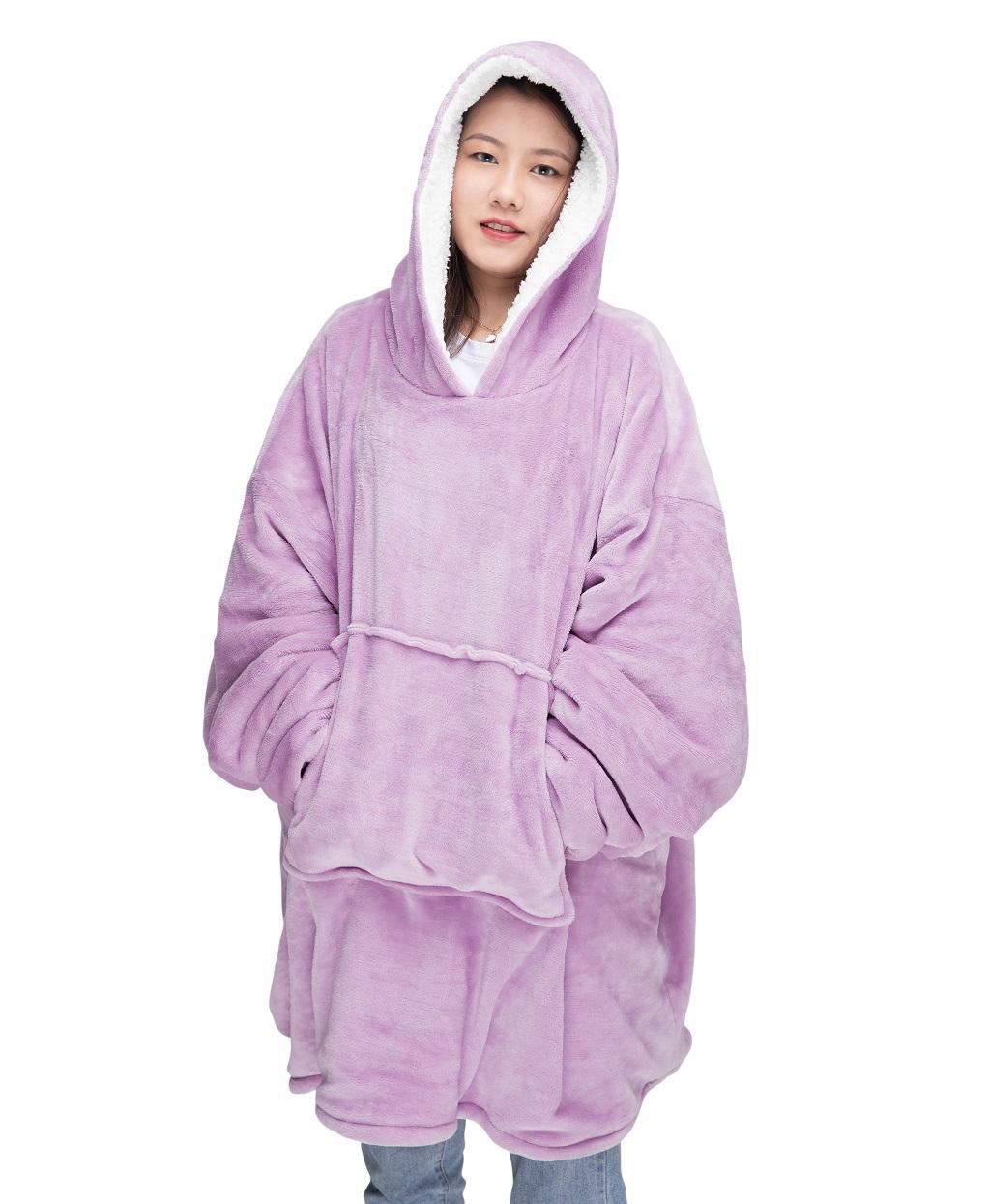 Women Oversized 91x87CM Tartan Hoodie Blanket Chunky Sherpa Plush Soft Cosy Warm