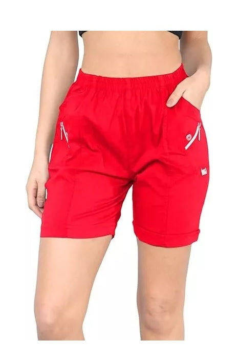 Ladies' Stretchy Capri Shorts – Comfy Summer Short Pants in Cherry Berry – Sizes 8-24 Womenswear