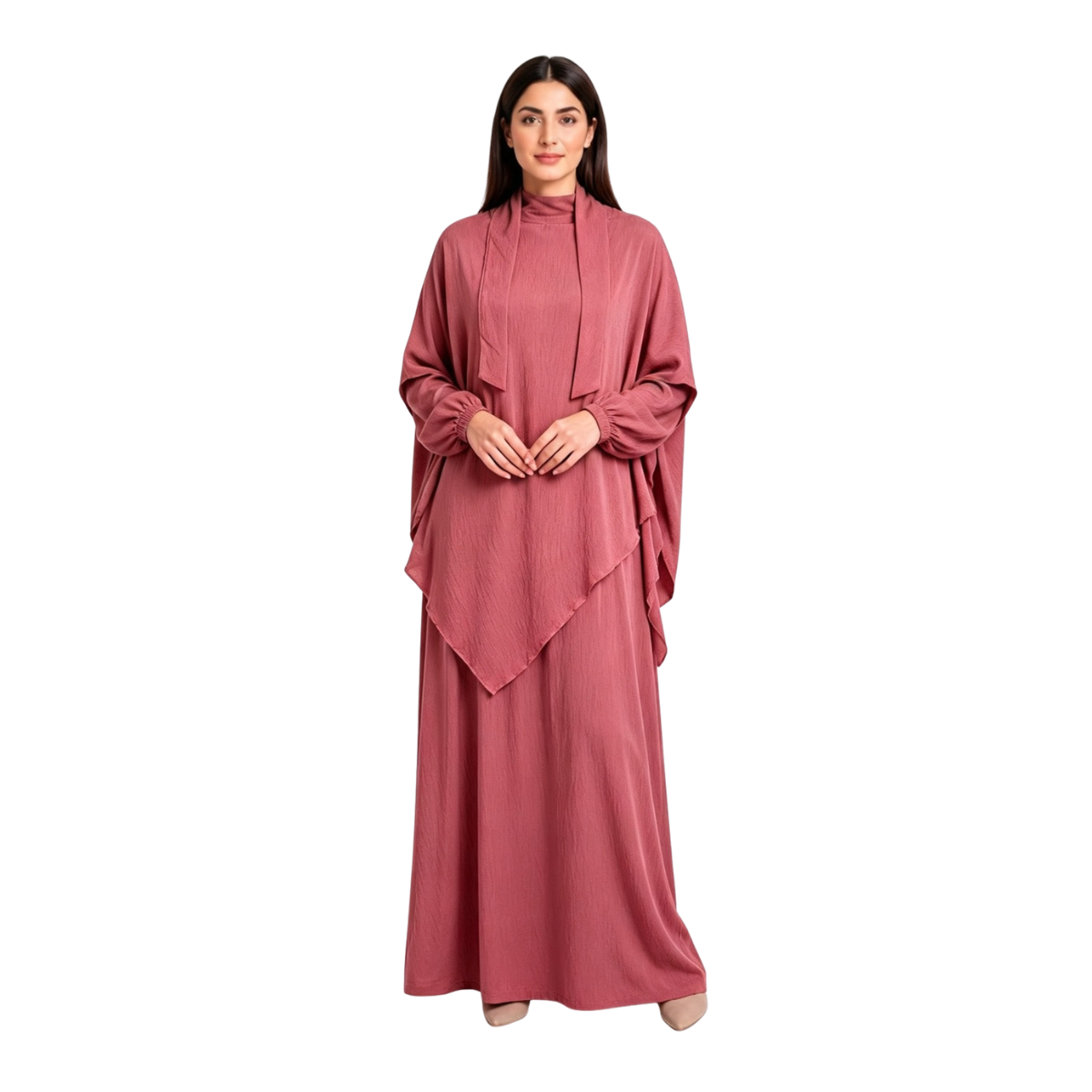 Women's Two-Piece Abaya Khimar Set – Crepe Maxi Dress with Hijab, Elastic Cuffs & Side Pockets  Perfect for Umrah & Everyday Modesty | 56" Standard Size