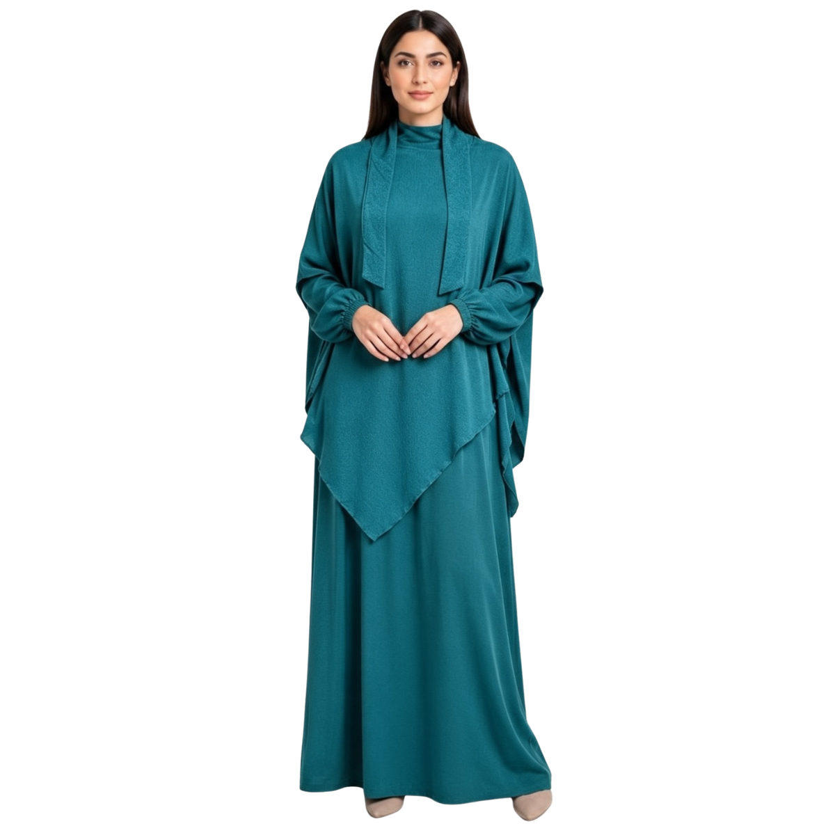 Women's Two-Piece Abaya Khimar Set – Crepe Maxi Dress with Hijab, Elastic Cuffs & Side Pockets  Perfect for Umrah & Everyday Modesty | 56" Standard Size