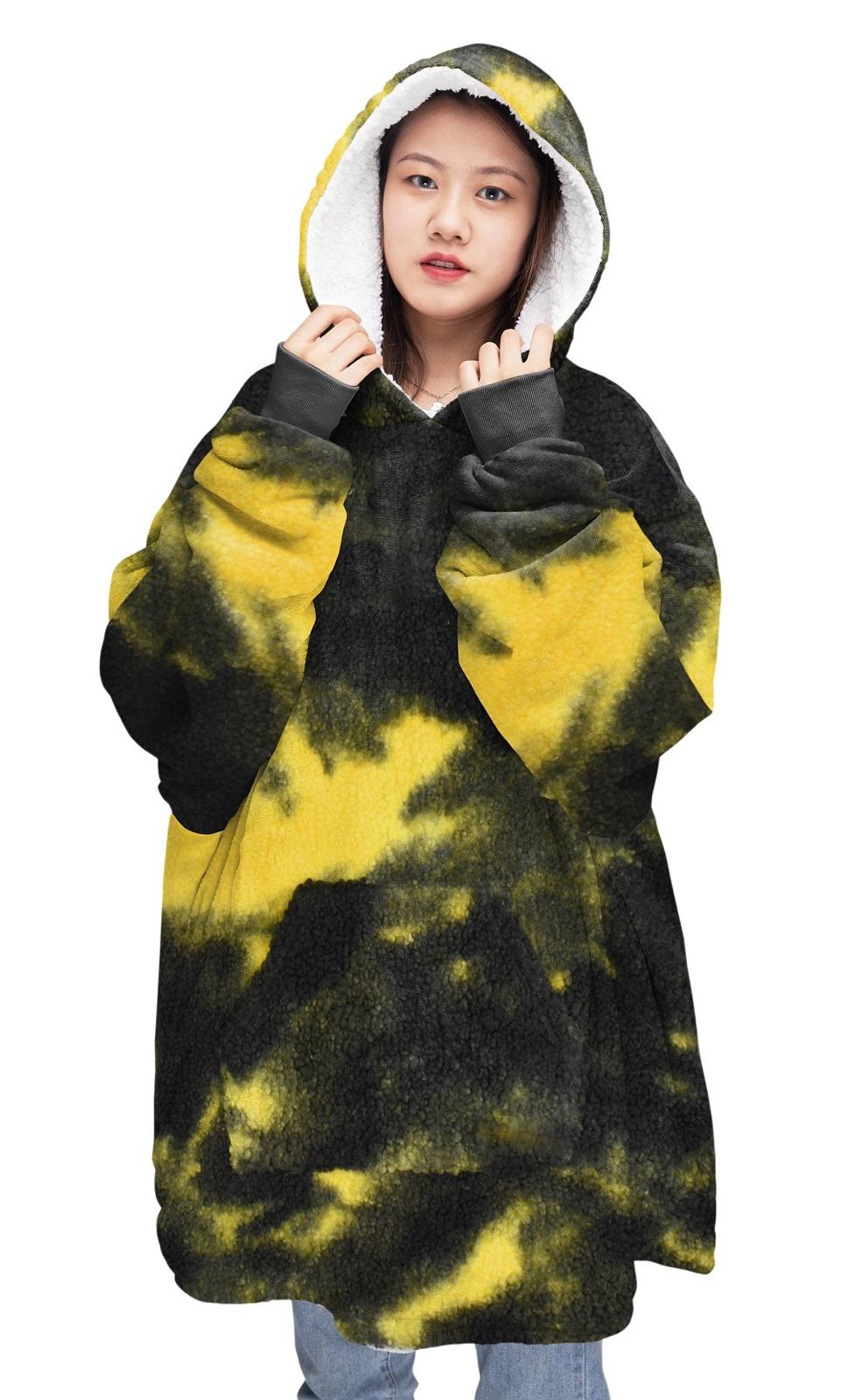 Women Oversized 91x87CM Tartan Hoodie Blanket Chunky Sherpa Plush Soft Cosy Warm