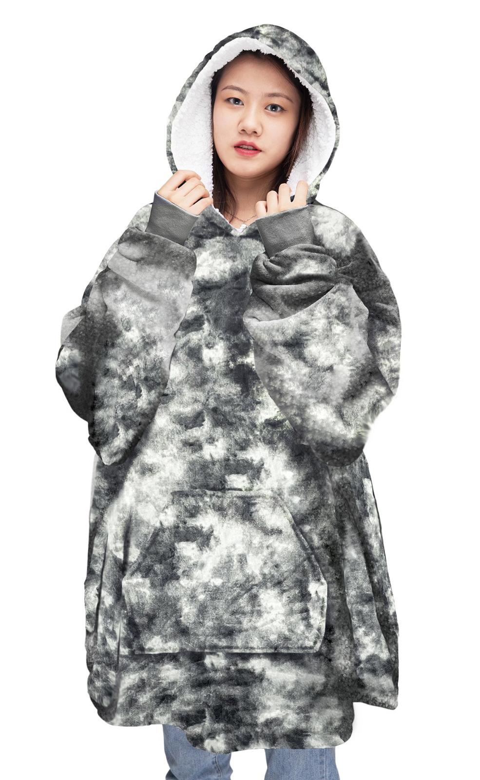 Women Oversized 91x87CM Tartan Hoodie Blanket Chunky Sherpa Plush Soft Cosy Warm