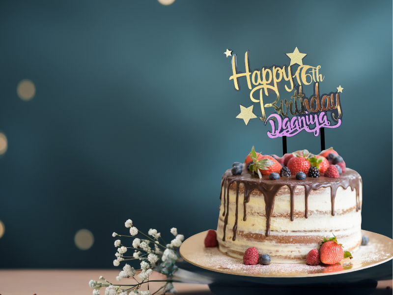 Glitter Cardstock Cake Topper | Custom Name & Age Decoration | Personalized with Wooden Stick For Birthday, Wedding and Engagement Events