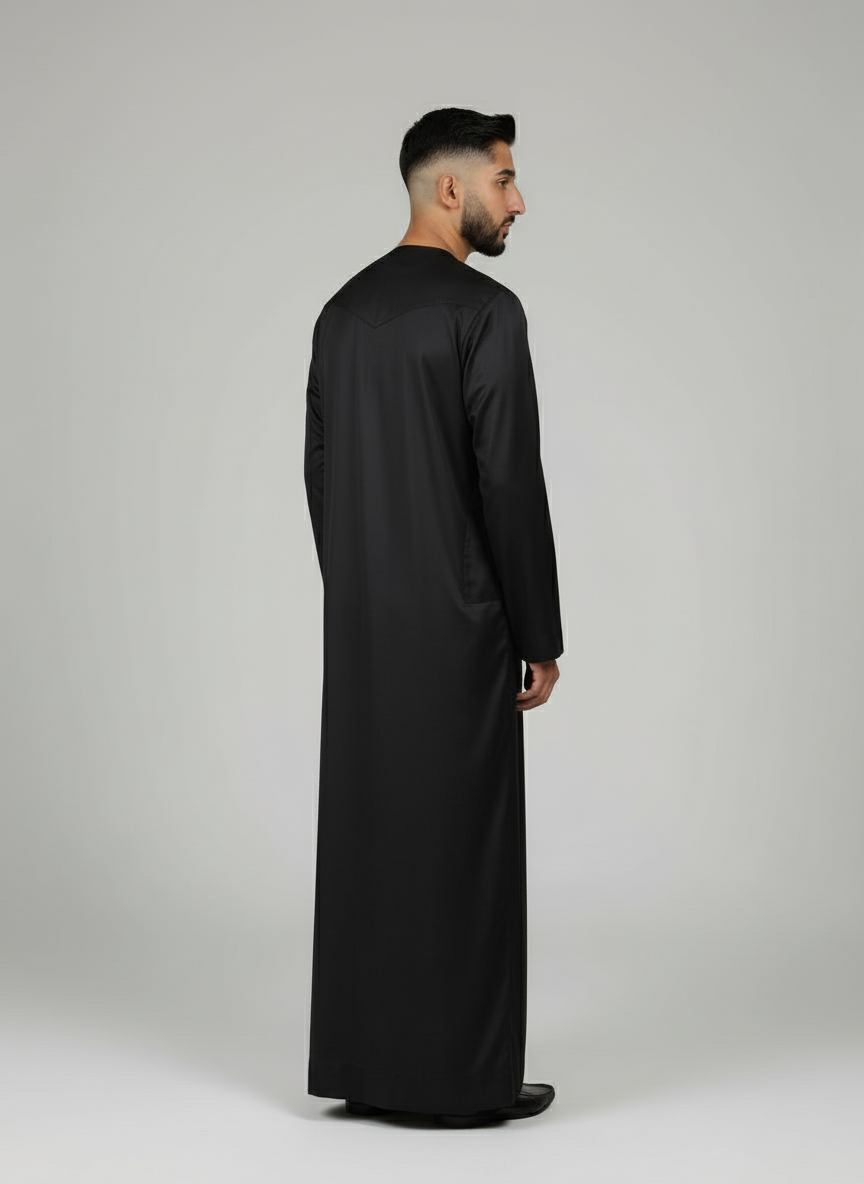 Men's Elegant Black Thobe Jubba - Islamic Abaya Dishdasha Kaftan - Multiple Size
