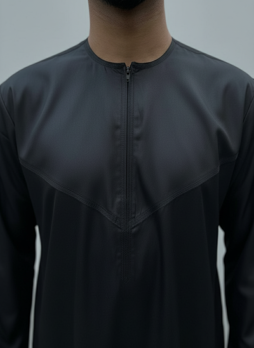 Men's Elegant Black Thobe Jubba - Islamic Abaya Dishdasha Kaftan - Multiple Size