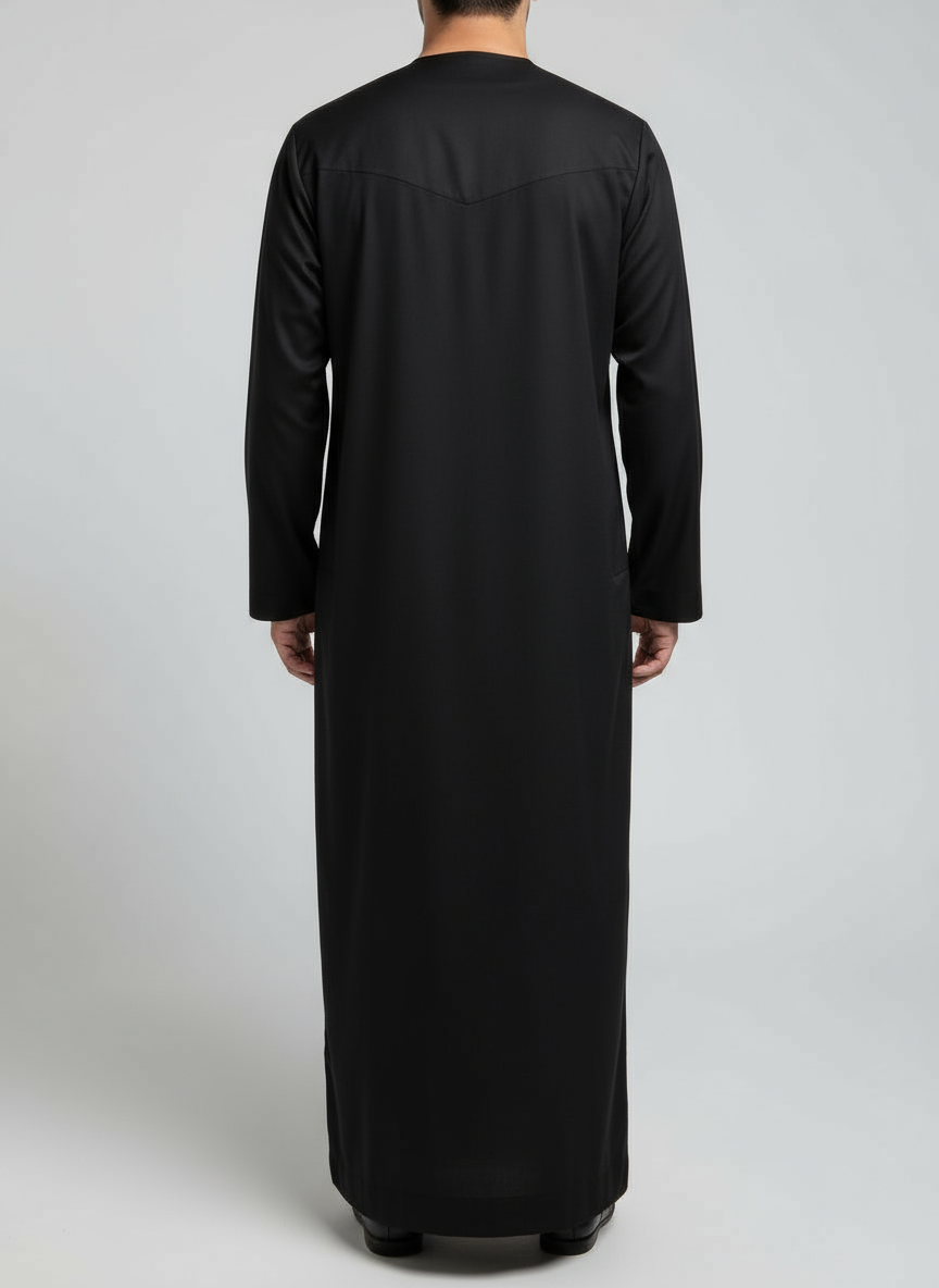 Men's Elegant Black Thobe Jubba - Islamic Abaya Dishdasha Kaftan - Multiple Size