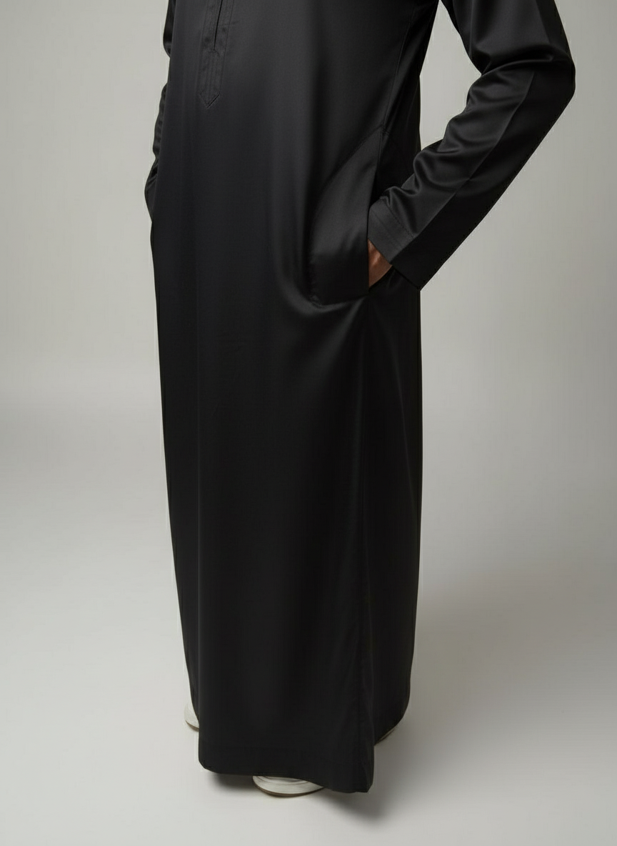 Men's Elegant Black Thobe Jubba - Islamic Abaya Dishdasha Kaftan - Multiple Size