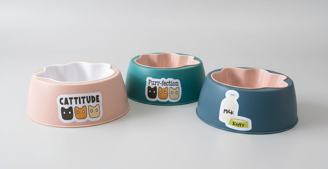 Personalised Pet Bowls Set of 3 Feeding Bowls with Name and Matching Sticker Custom Cat and Dog Bowl, Non-Slip, Food & Water Dish