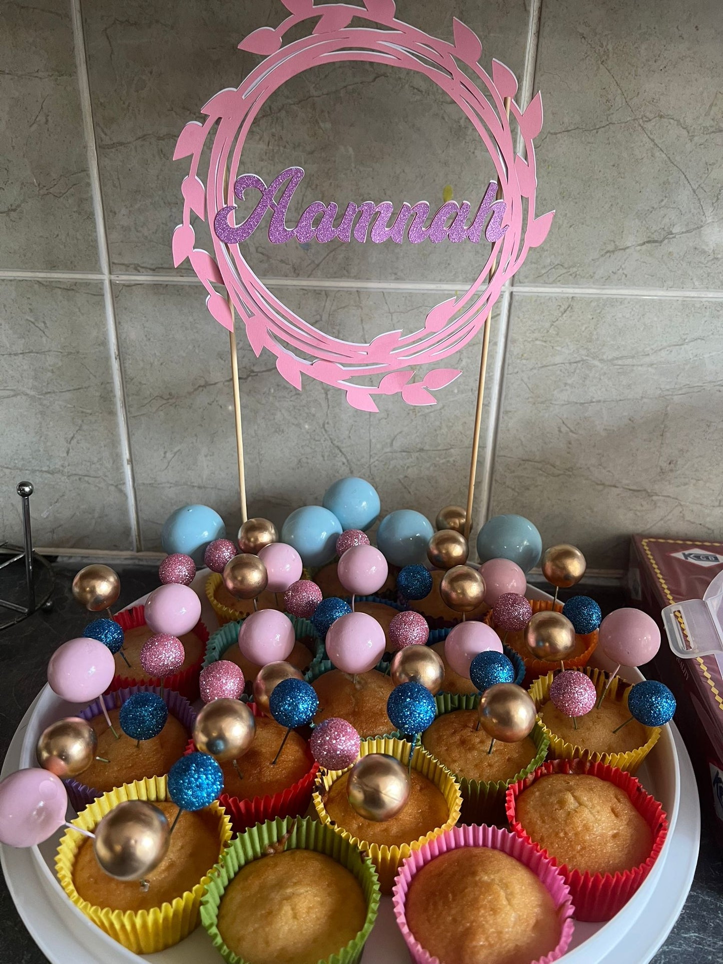 Custom Elegant Glitter Cardstock Cake Topper | Personalized with Name, Age, or Message | Unique Party Decoration