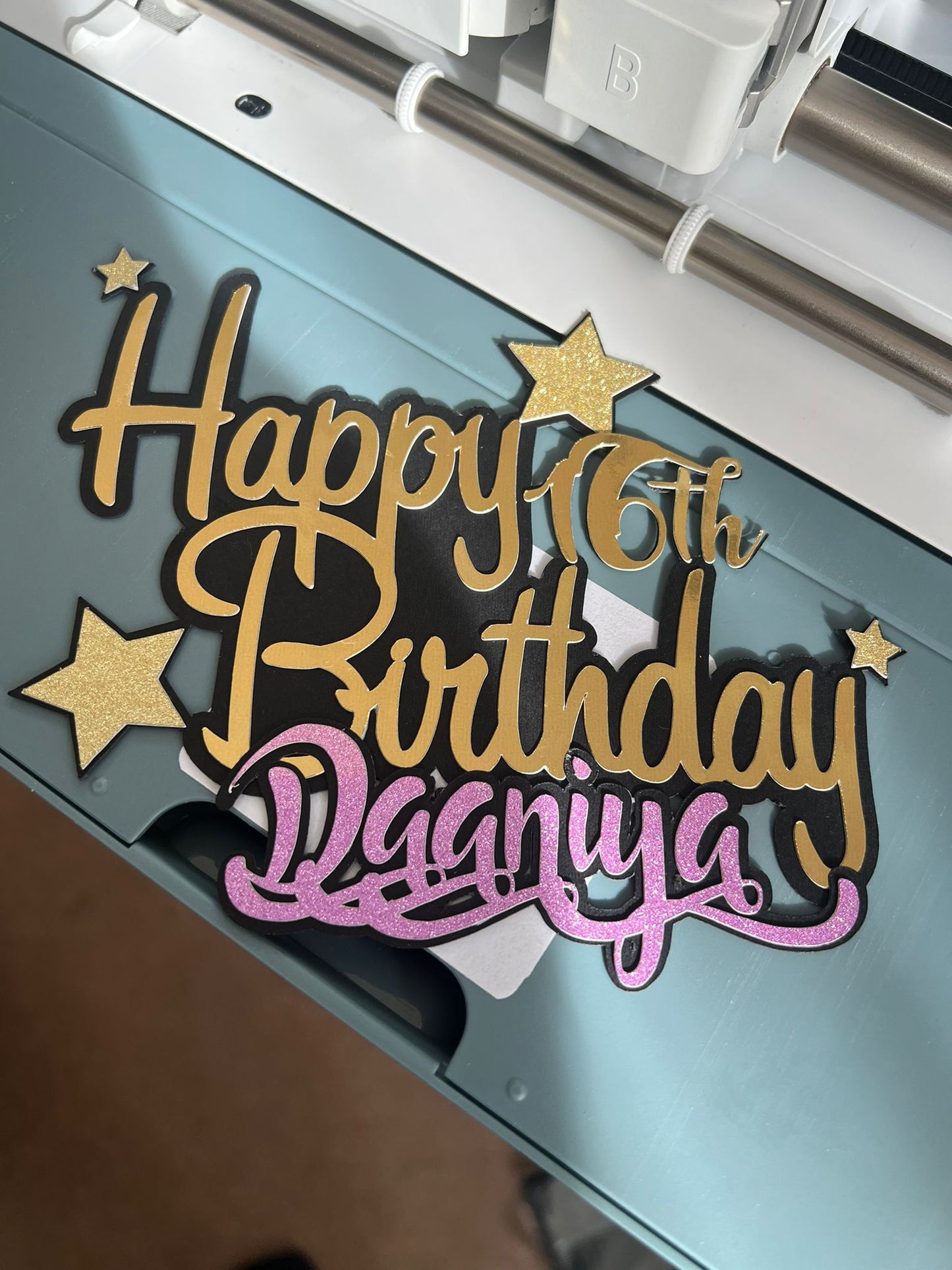Glitter Cardstock Cake Topper | Custom Name & Age Decoration | Personalized with Wooden Stick For Birthday, Wedding and Engagement Events
