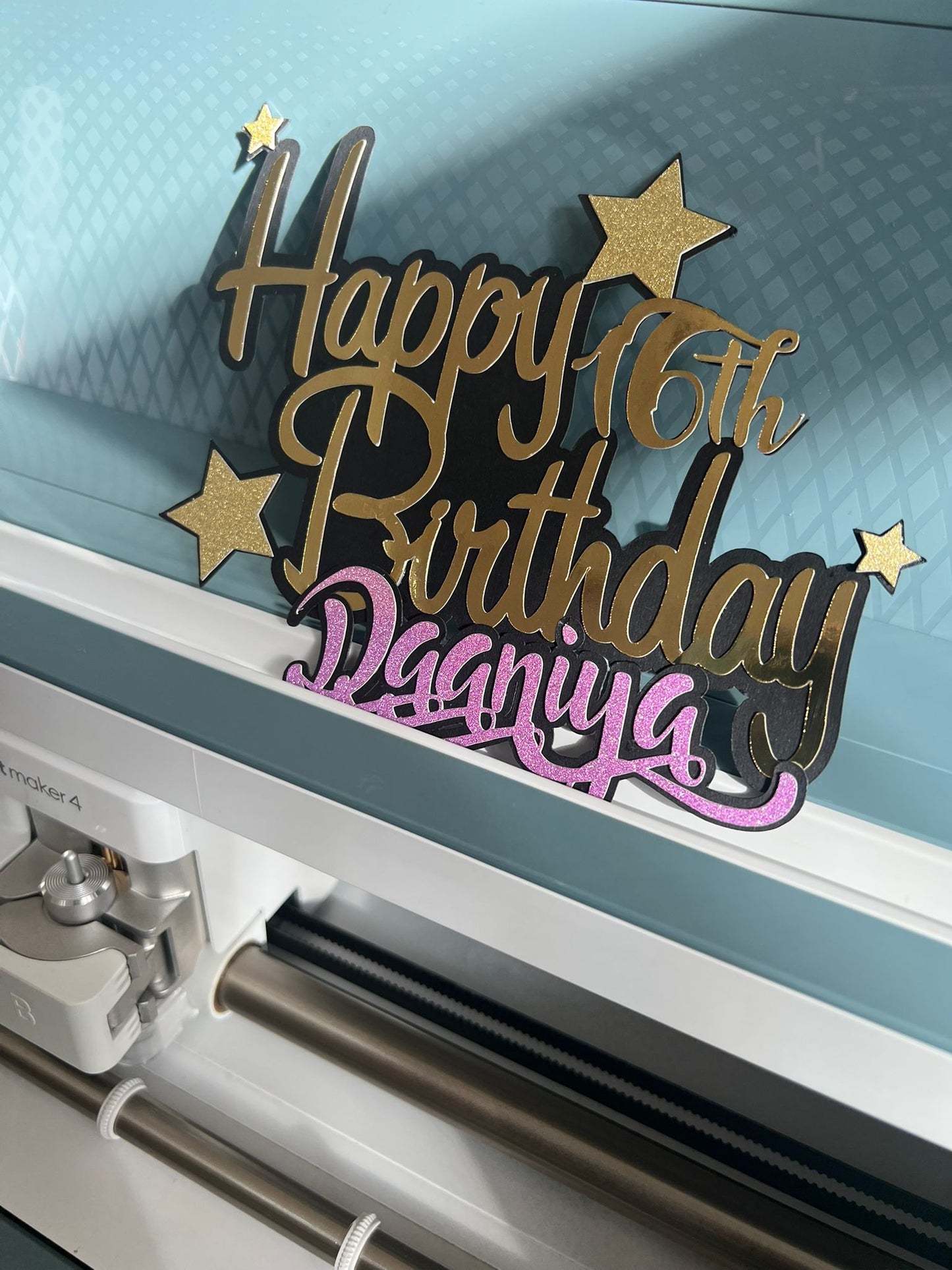 Glitter Cardstock Cake Topper | Custom Name & Age Decoration | Personalized with Wooden Stick For Birthday, Wedding and Engagement Events