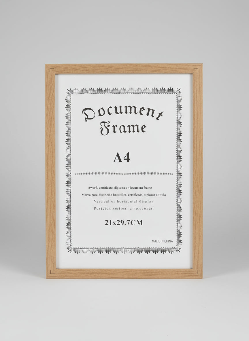 Customizable A4 Document Frame | White or Brown Wooden Frame with Glass | Display Certificates, Diplomas & Awards
