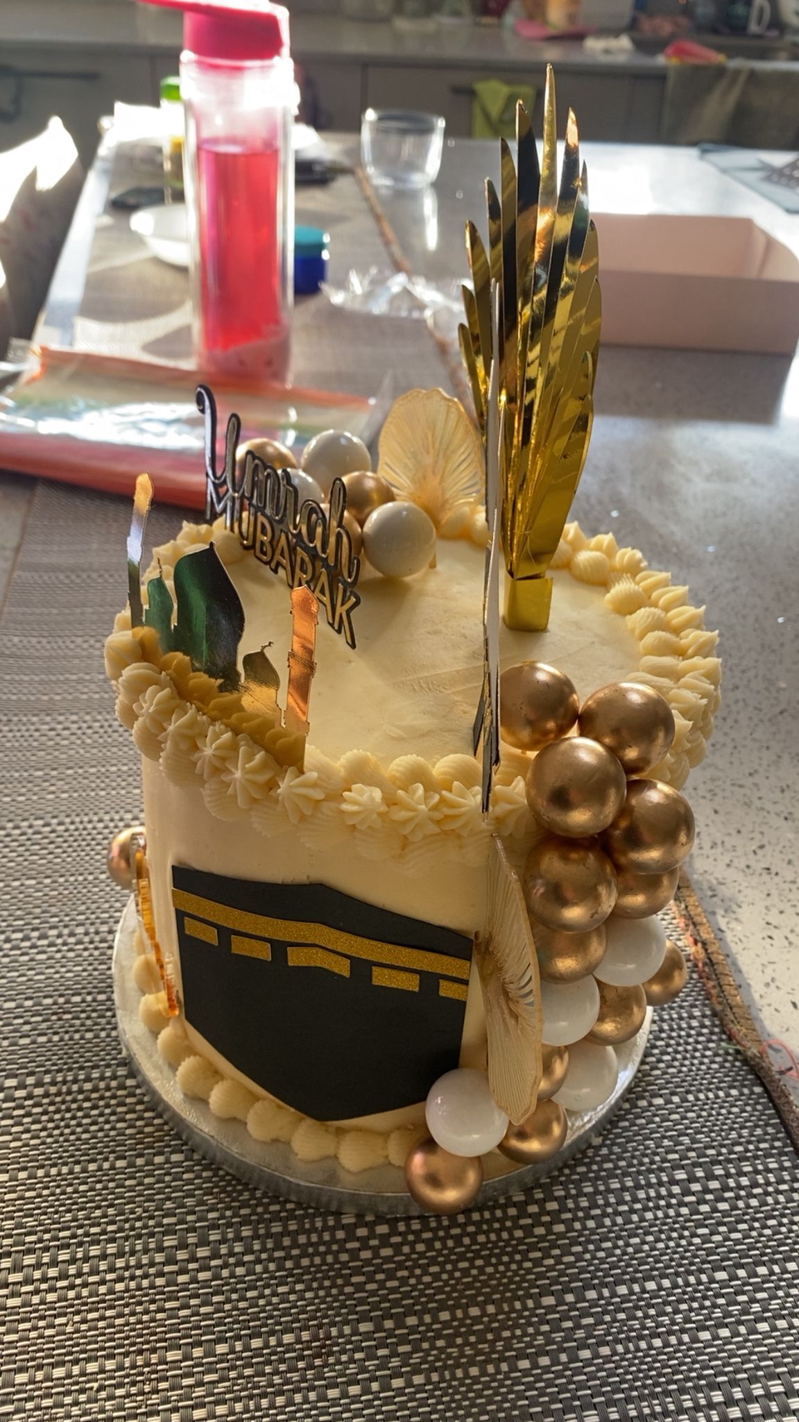 Personalized Umrah Mubarak Cake Topper Set | Black & Gold | Premium Cardstock