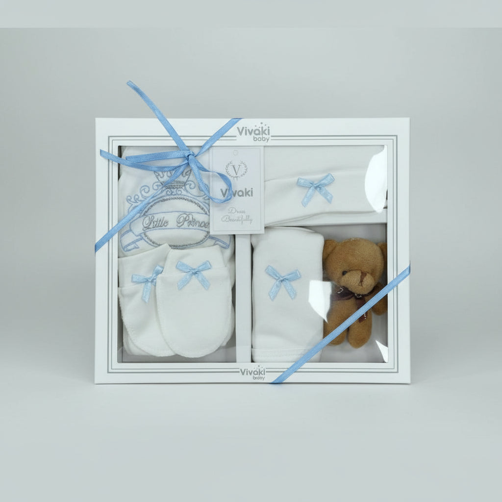 Luxury Newborn Baby Gift Set | 3-6 Months Baby Grow & Celebration Gift | Unisex White, Pink & Blue | Includes Mittens & Adorable Teddy