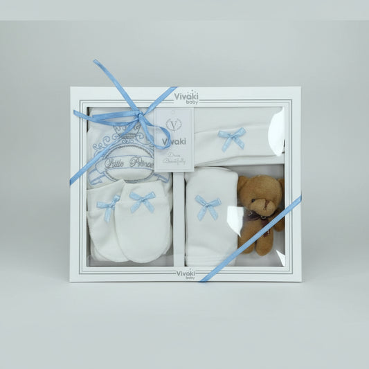 Luxury Newborn Baby Gift Set | 3-6 Months Baby Grow & Celebration Gift | Unisex White, Pink & Blue | Includes Mittens & Adorable Teddy