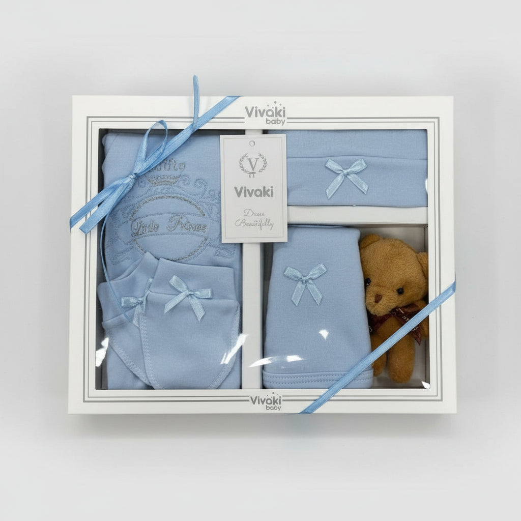Luxury Newborn Baby Gift Set | 3-6 Months Baby Grow & Celebration Gift | Unisex White, Pink & Blue | Includes Mittens & Adorable Teddy