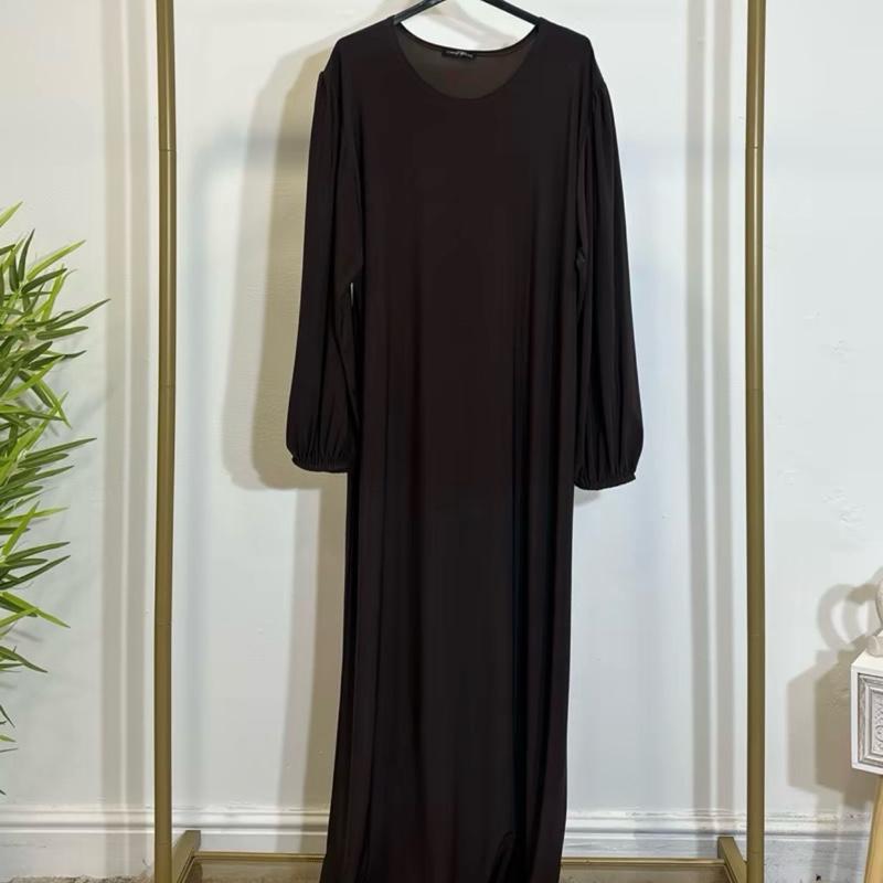 Elegant Crepe Jazz Maxi Abaya with Pockets – Simple Casual Crew Neck Prayer Dress