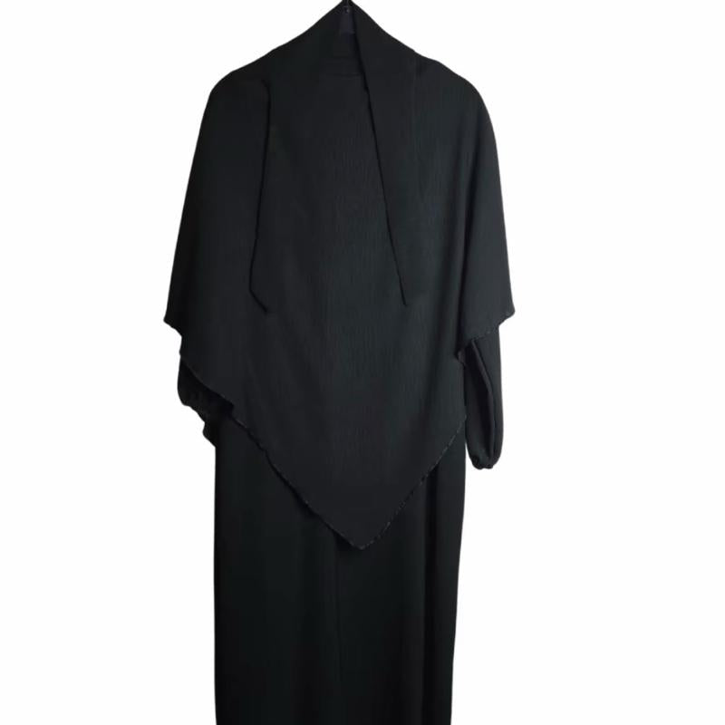 Women's Two-Piece Abaya Khimar Set – Crepe Maxi Dress with Hijab, Elastic Cuffs & Side Pockets  Perfect for Umrah & Everyday Modesty | 56" Standard Size