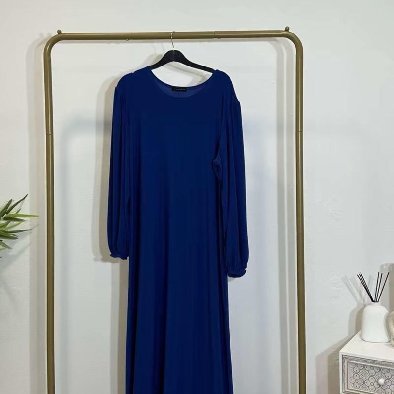 Elegant Crepe Jazz Maxi Abaya with Pockets – Simple Casual Crew Neck Prayer Dress
