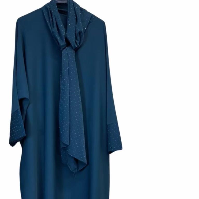 Ladies Sparkle Sleeve Abaya with Attached Hijab – Elegant & Modest Scarf