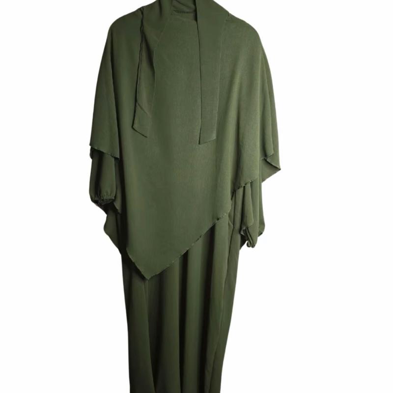 Women's Two-Piece Abaya Khimar Set – Crepe Maxi Dress with Hijab, Elastic Cuffs & Side Pockets  Perfect for Umrah & Everyday Modesty | 56" Standard Size