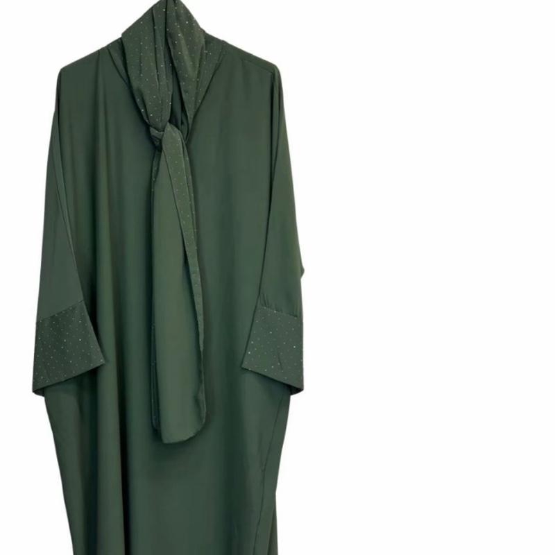 Ladies Sparkle Sleeve Abaya with Attached Hijab – Elegant & Modest Scarf