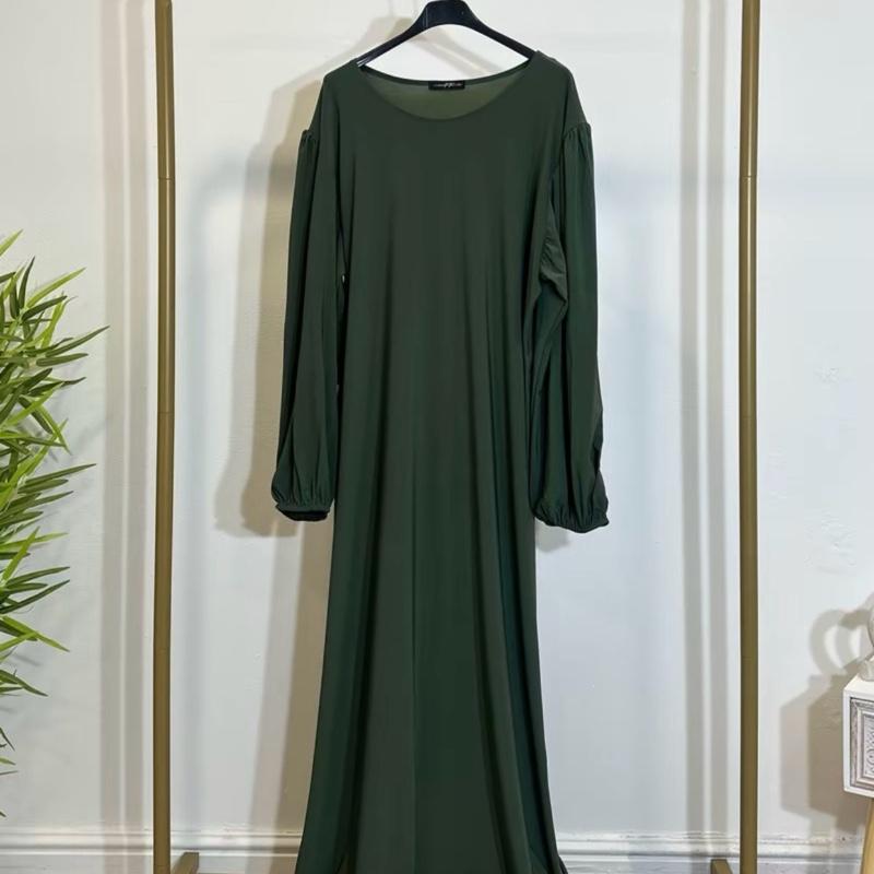 Elegant Crepe Jazz Maxi Abaya with Pockets – Simple Casual Crew Neck Prayer Dress