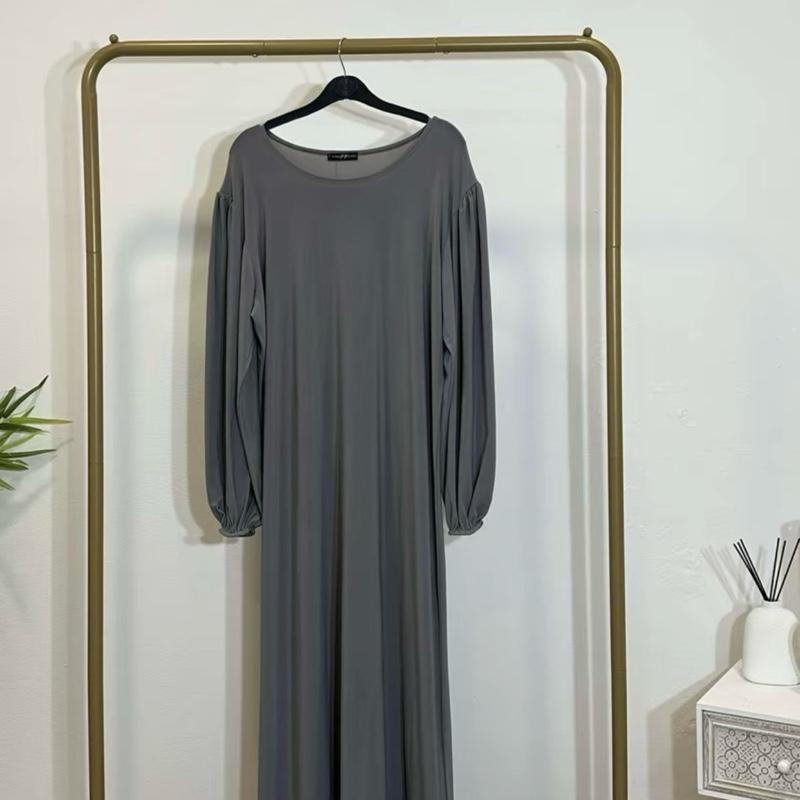 Elegant Crepe Jazz Maxi Abaya with Pockets – Simple Casual Crew Neck Prayer Dress