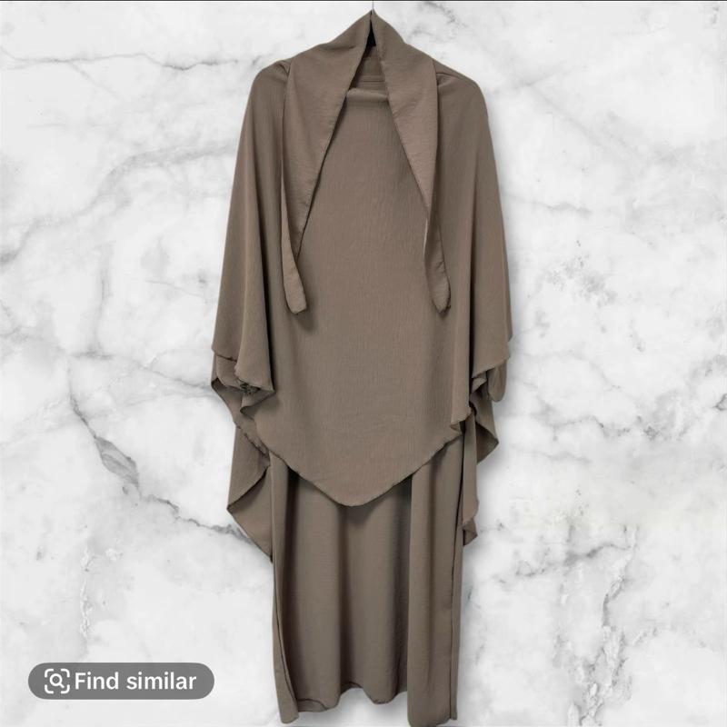 Women's Two-Piece Abaya Khimar Set – Crepe Maxi Dress with Hijab, Elastic Cuffs & Side Pockets  Perfect for Umrah & Everyday Modesty | 56" Standard Size