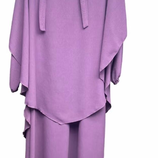 Women's Two-Piece Abaya Khimar Set – Crepe Maxi Dress with Hijab, Elastic Cuffs & Side Pockets  Perfect for Umrah & Everyday Modesty | 56" Standard Size