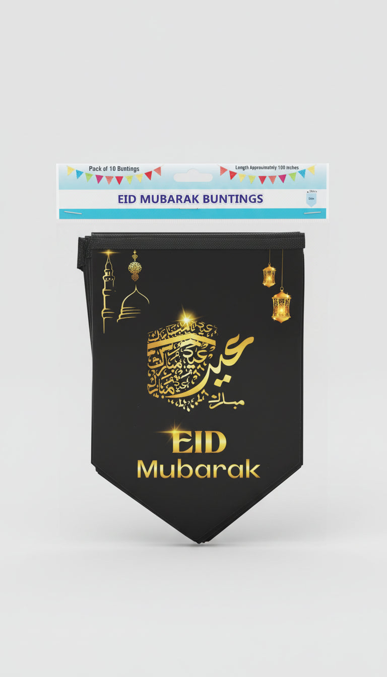 Eid Celebration Bunting – 10 Flags, 100 Inches – Elegant Black