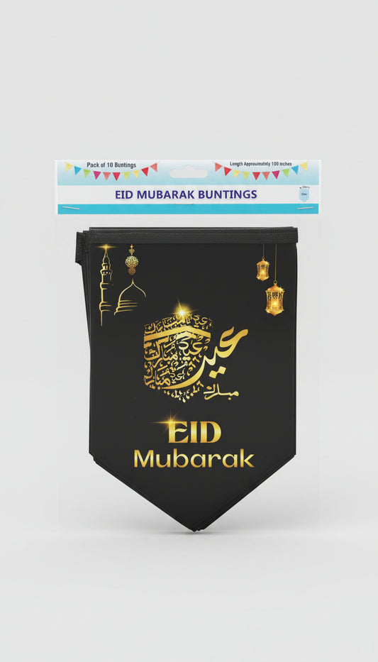 Eid Celebration Bunting – 10 Flags, 100 Inches – Elegant Black