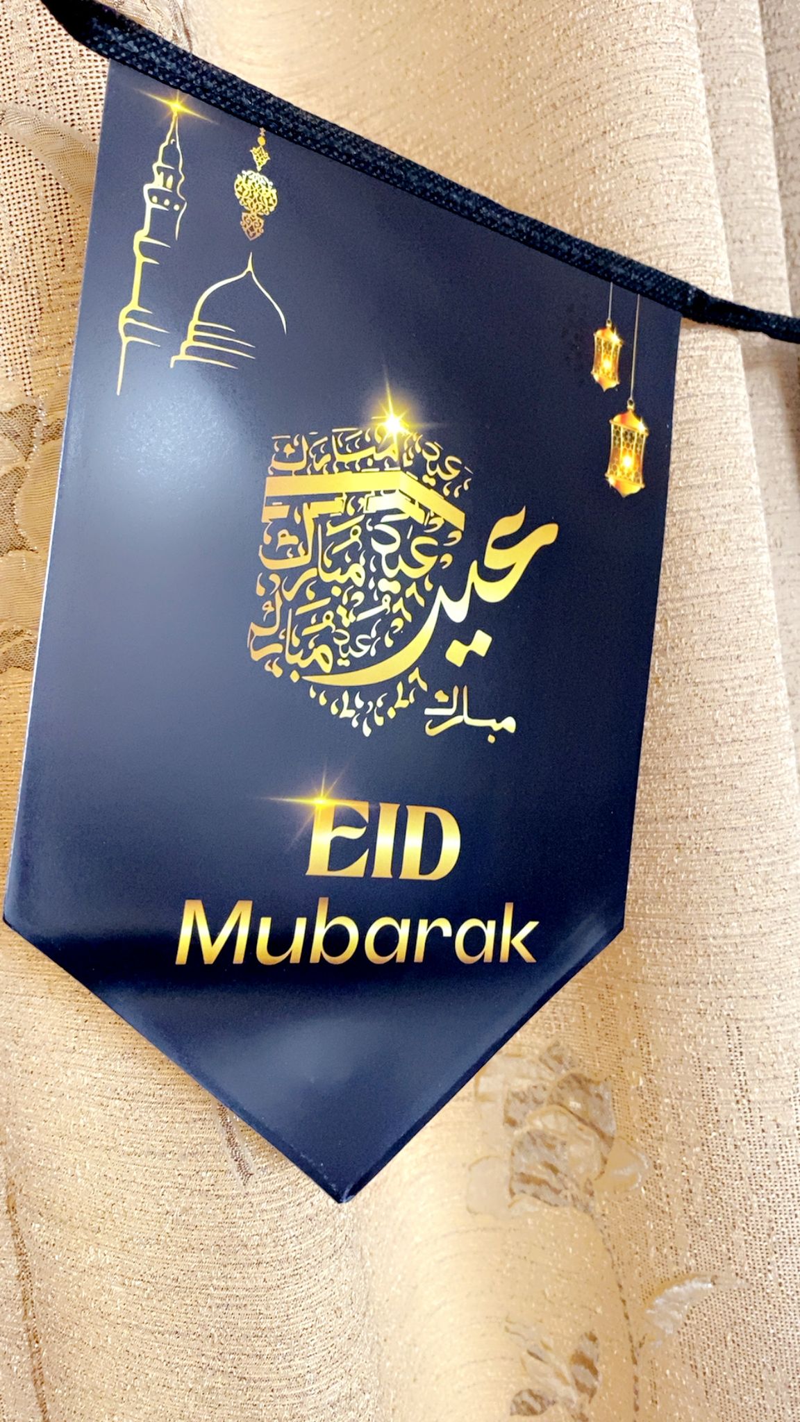 Eid Celebration Bunting – 10 Flags, 100 Inches – Elegant Black