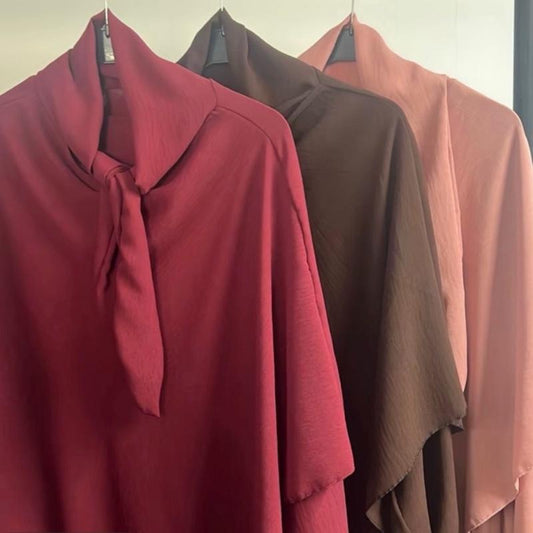 Women's Two-Piece Abaya Khimar Set – Crepe Maxi Dress with Hijab, Elastic Cuffs & Side Pockets  Perfect for Umrah & Everyday Modesty | 56" Standard Size