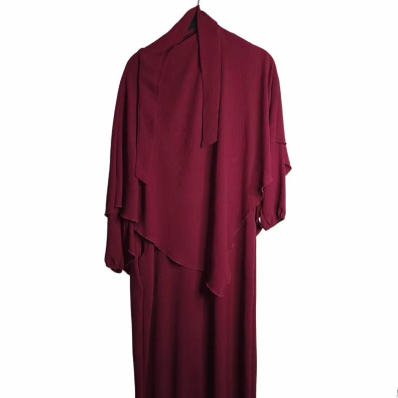 Women's Two-Piece Abaya Khimar Set – Crepe Maxi Dress with Hijab, Elastic Cuffs & Side Pockets  Perfect for Umrah & Everyday Modesty | 56" Standard Size