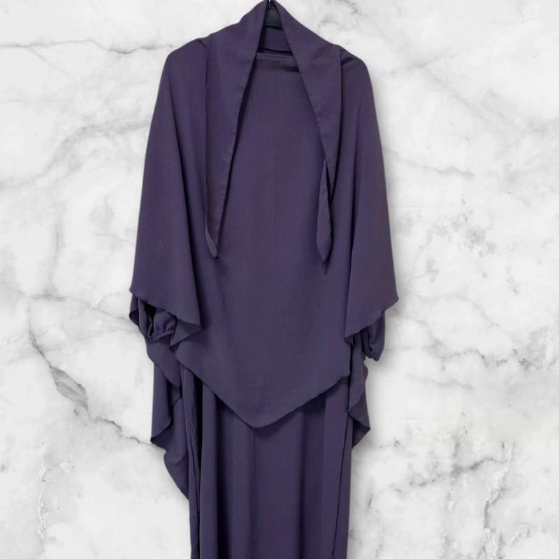 Women's Two-Piece Abaya Khimar Set – Crepe Maxi Dress with Hijab, Elastic Cuffs & Side Pockets  Perfect for Umrah & Everyday Modesty | 56" Standard Size