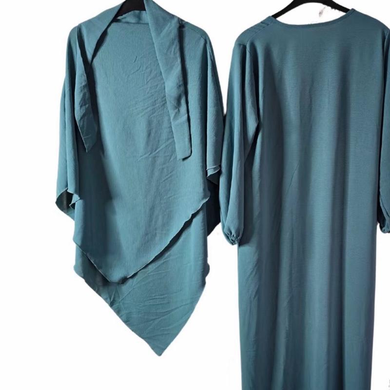 Women's Two-Piece Abaya Khimar Set – Crepe Maxi Dress with Hijab, Elastic Cuffs & Side Pockets  Perfect for Umrah & Everyday Modesty | 56" Standard Size