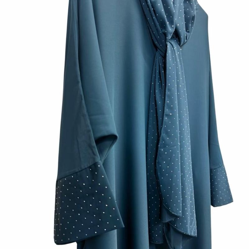 Ladies Sparkle Sleeve Abaya with Attached Hijab – Elegant & Modest Scarf
