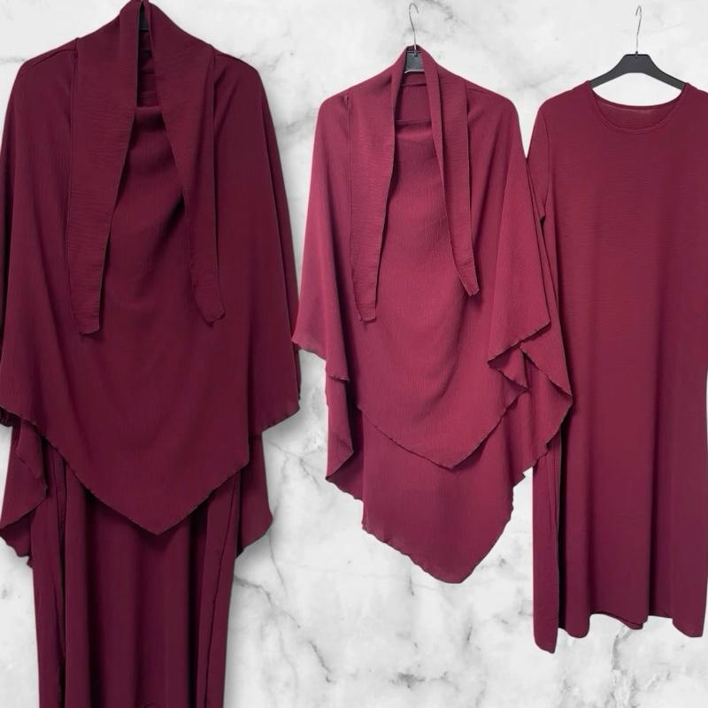 Women's Two-Piece Abaya Khimar Set – Crepe Maxi Dress with Hijab, Elastic Cuffs & Side Pockets  Perfect for Umrah & Everyday Modesty | 56" Standard Size