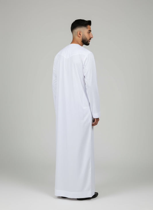 Men's Elegant White Thobe Jubba - Islamic Abaya Dishdasha Kaftan - Multiple Size