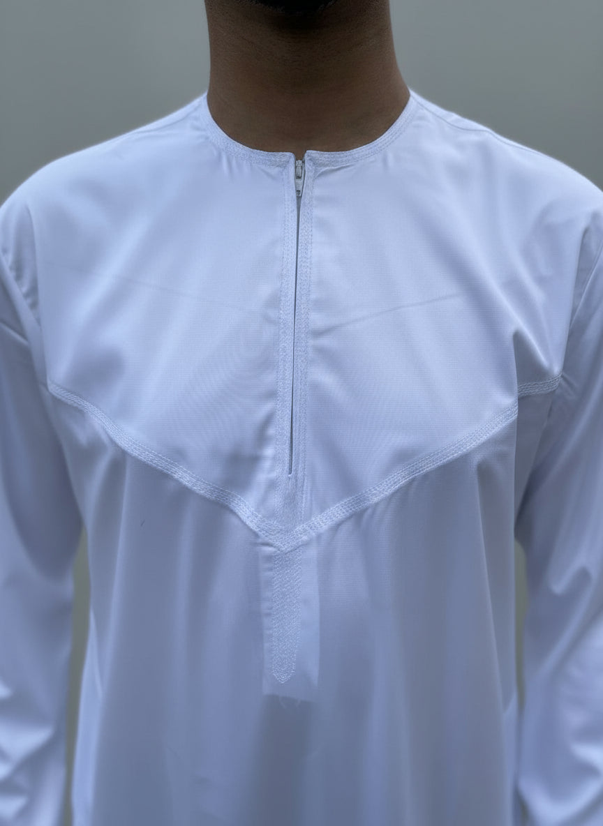 Men's Elegant White Thobe Jubba - Islamic Abaya Dishdasha Kaftan - Multiple Size
