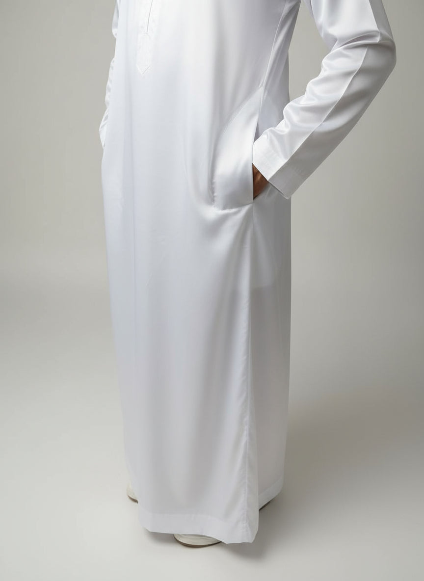 Men's Elegant White Thobe Jubba - Islamic Abaya Dishdasha Kaftan - Multiple Size